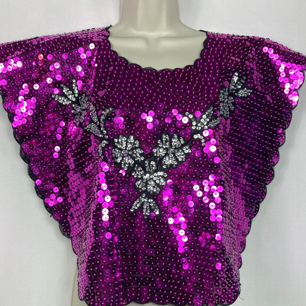Magenta Sequin Bib/Cape Accent with Silver Embellishment One Size